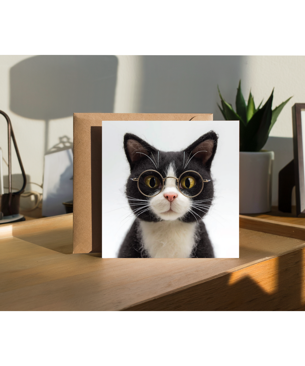 2D felt style tuxedo cat with glasses