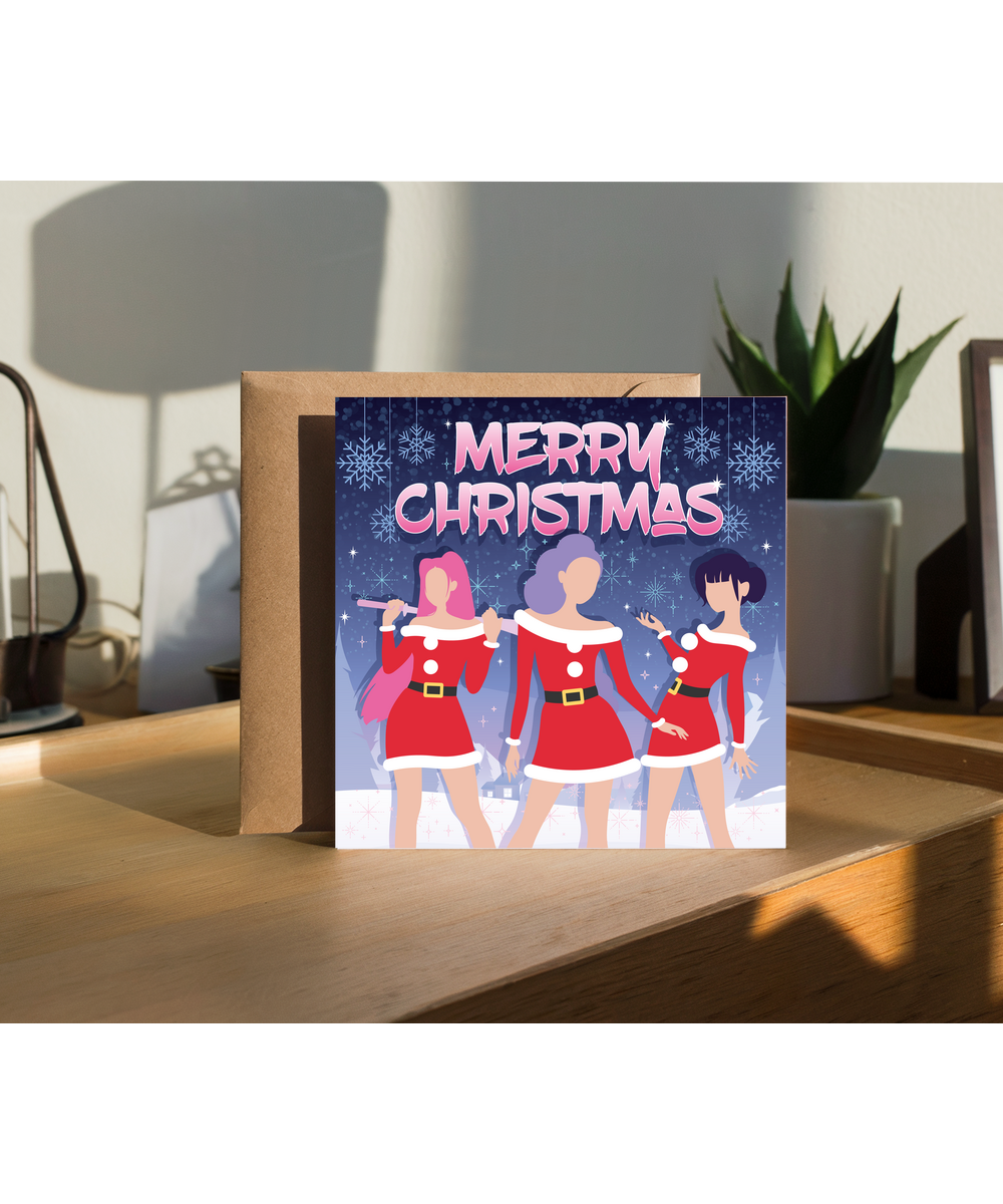 Childrens Christmas Card Kpop Girls in a Sparkling Winter Wonderland