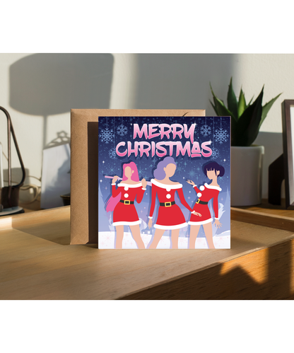 Childrens Christmas Card Kpop Girls in a Sparkling Winter Wonderland