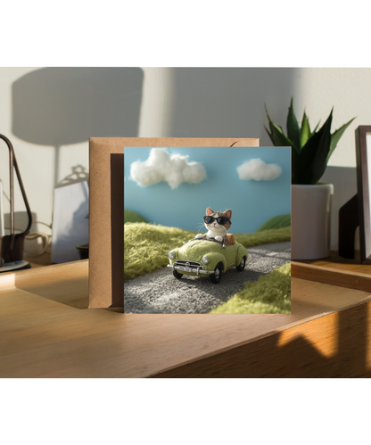 2D felt style cat driving car