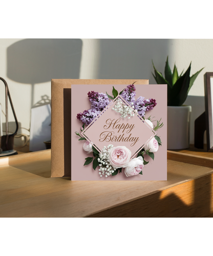 Happy Birthday Card For Her flower photo Pale Pink
