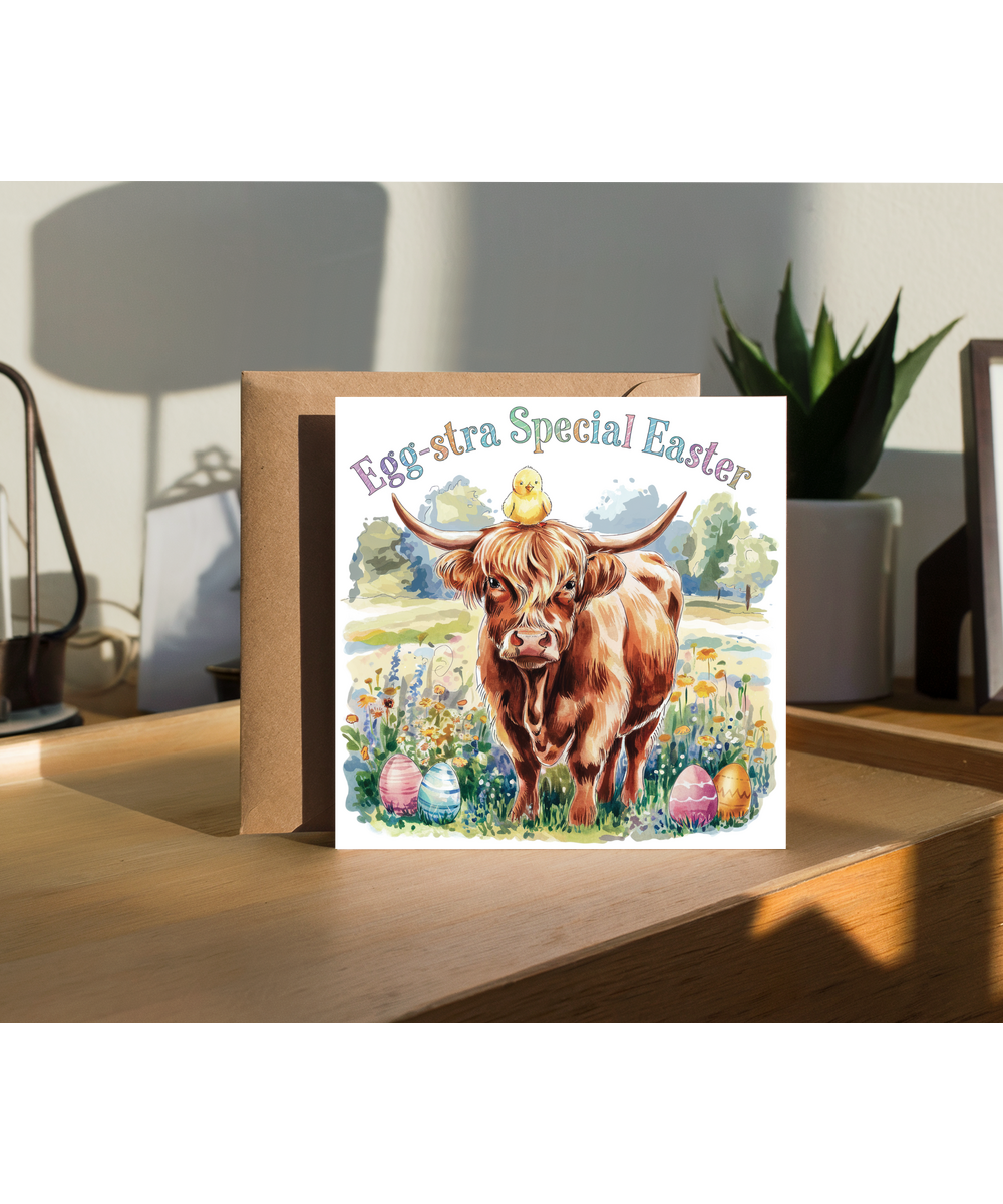 happy easter card egg-stra special highland cow