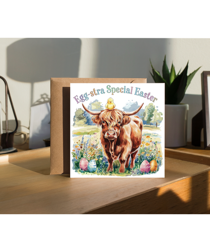happy easter card egg-stra special highland cow