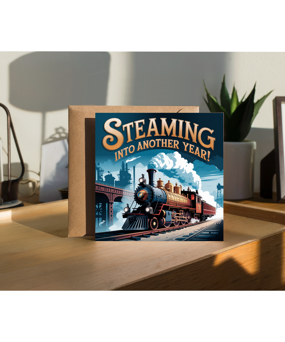Birthday Card steam engine train Steaming Into Another Year!
