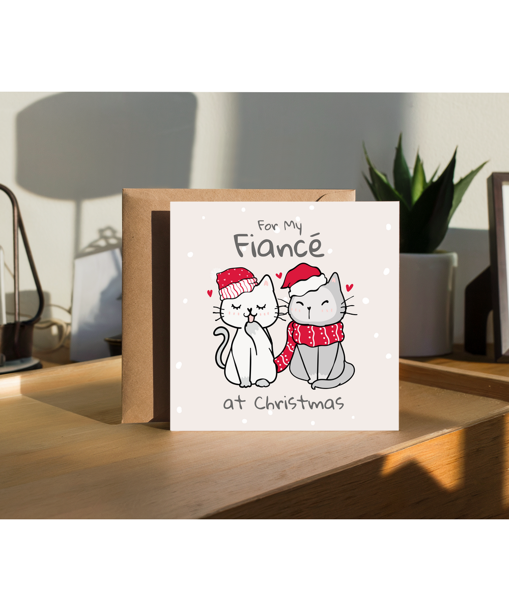 Romantic Cats Christmas Card for My Fiance for Him Engaged at Christmas