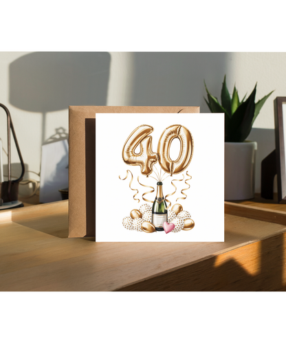 Golden 40th Balloon Birthday Card Celebrating Family and Friends