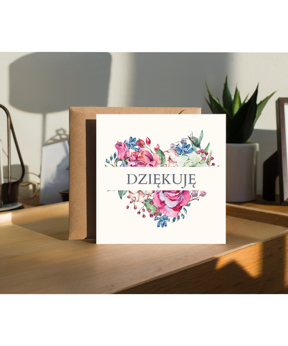 Floral heart thank you Polish Dziękuję