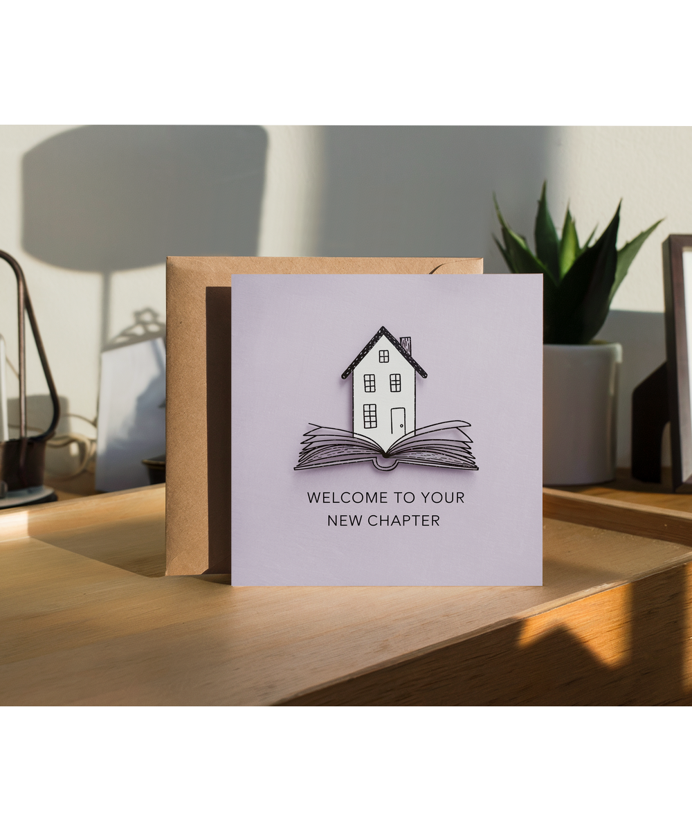 New Home Card Welcome to Your New Chapter pastel lilac house