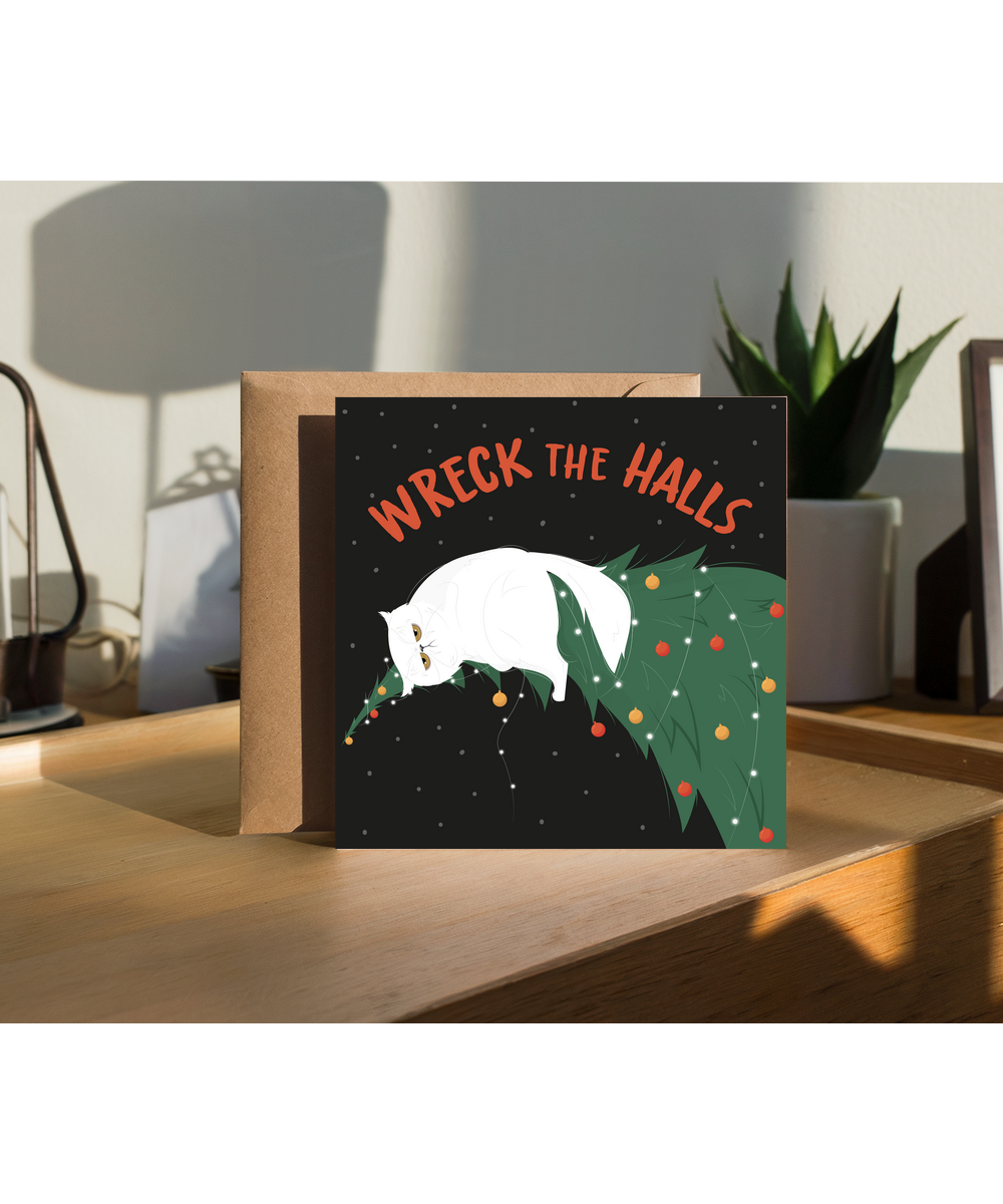 Funny Christmas Card for Dad Wreck the Halls Moody Cat
