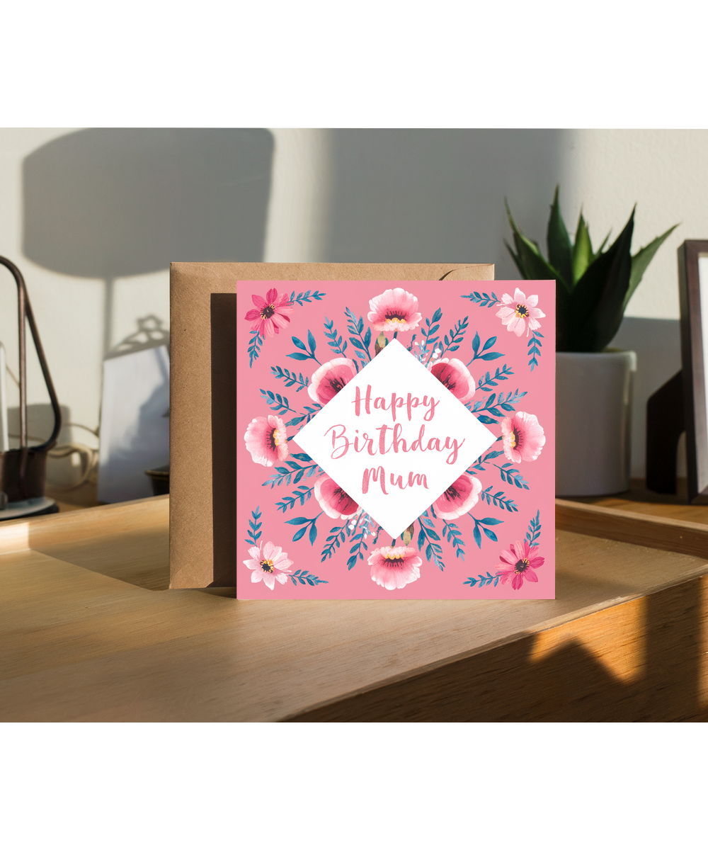Happy Birthday Mum Card Painted Floral Illustrations for Mama Mummy Mother