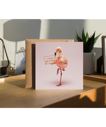 Happy Birthday card flamingo cute pastel pink