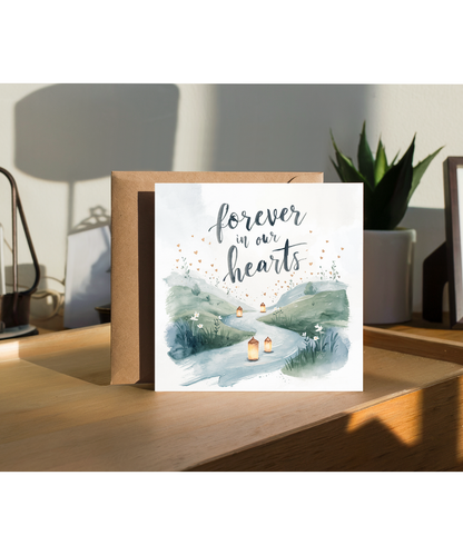 Forever in Our Hearts Sympathy Card Floating Lanterns in Loving Memory