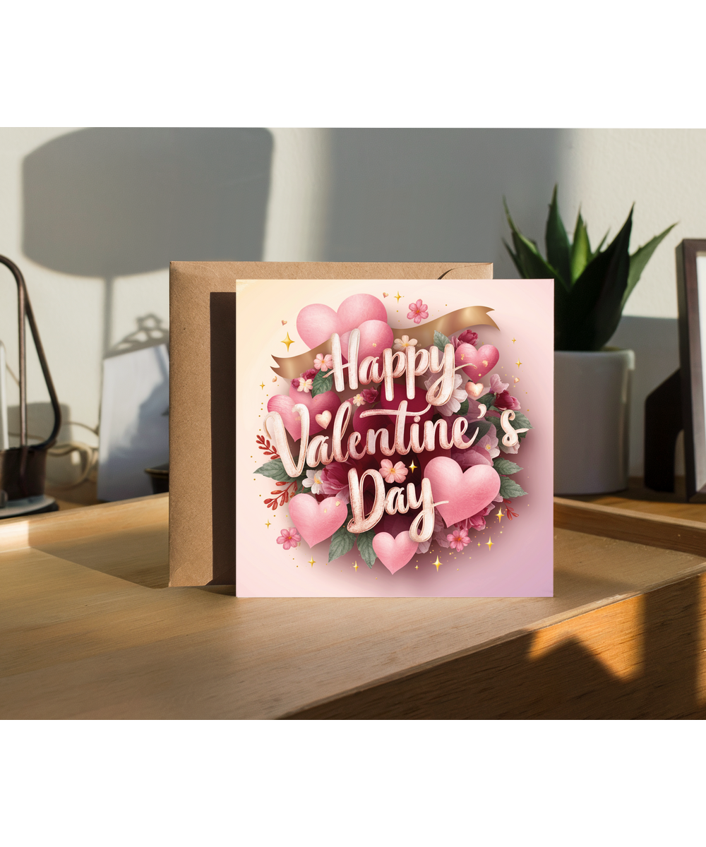 Happy Valentines Day Card for Girlfriend and Boyfriend Heart Bouquet