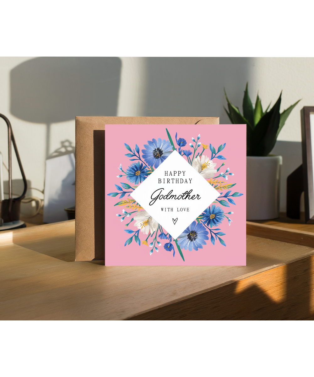 Beautiful Birthday Card for Godmother With Love and Flowers
