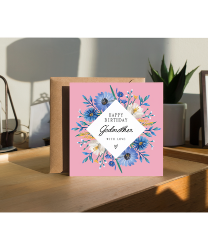 Beautiful Birthday Card for Godmother With Love and Flowers