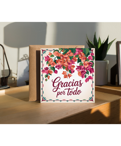 Thank You Card for Spanish Teacher Gracias por Todo with Summer Flowers