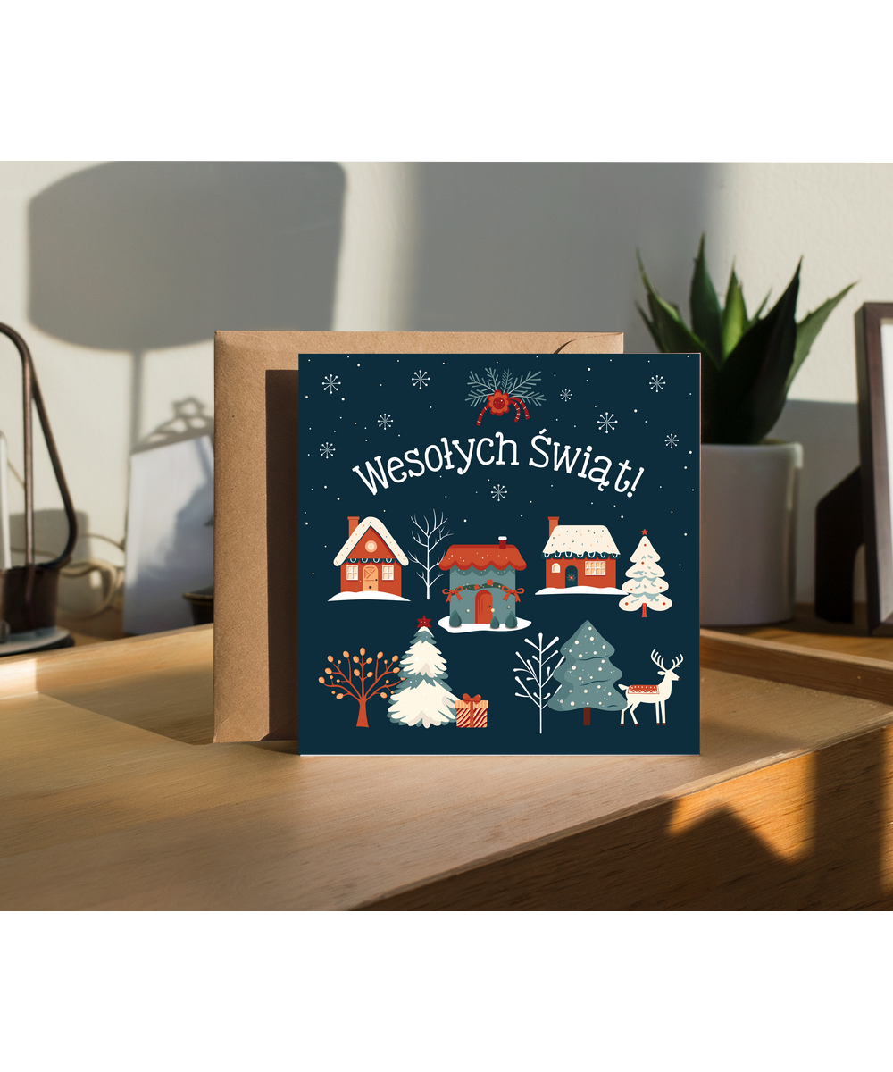 Polish Merry Christmas Card for Family and Friends Wesolych Swiat Village on Christmas Eve