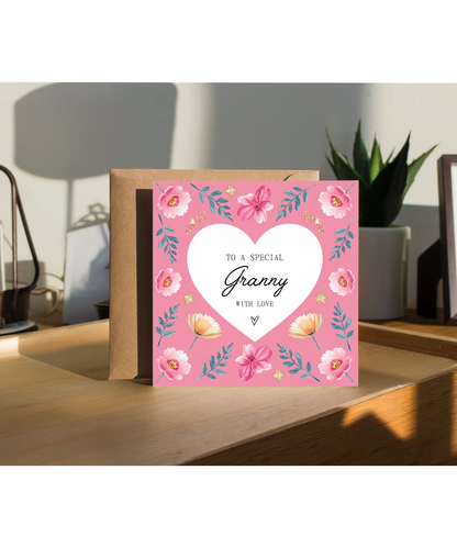 To a Special Granny Birthday Card with Love and Painted Flowers