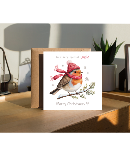 Merry Christmas Card to a Very Special Uncle Cute Winter Robin