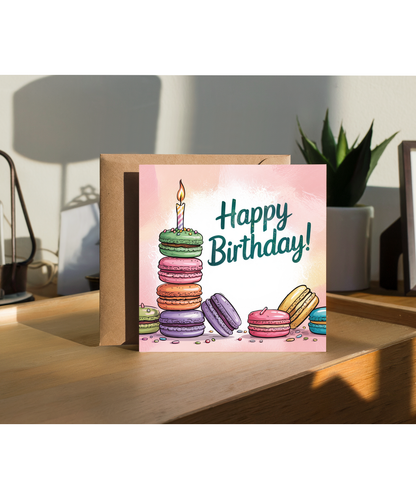 happy birthday card macaron cake