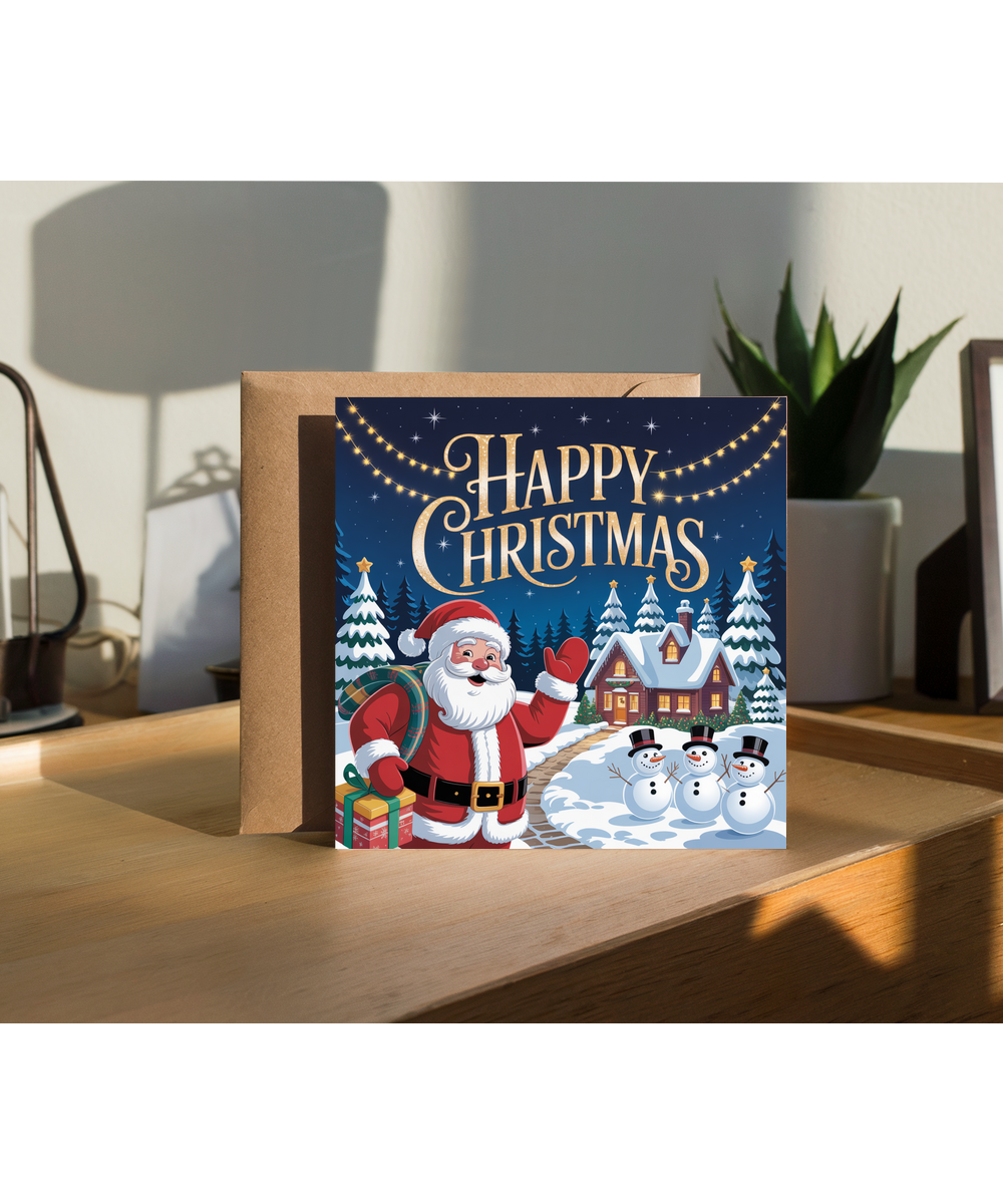 Happy Christmas Card from Santa and the Snowmen in a Winter Wonderland