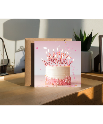 birthday card happy birthday pink cake