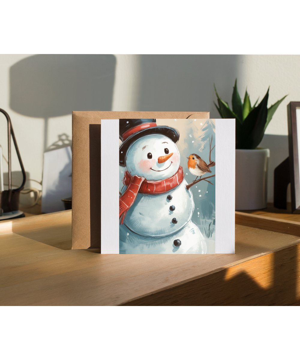 Christmas textured snowman and robin