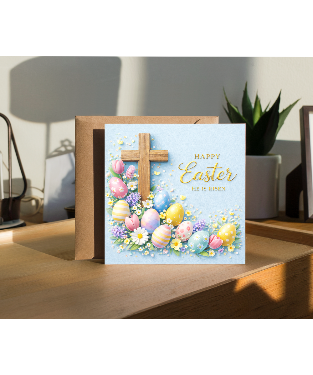 Religious Easter Card Beautiful Spring Blooms He is Risen
