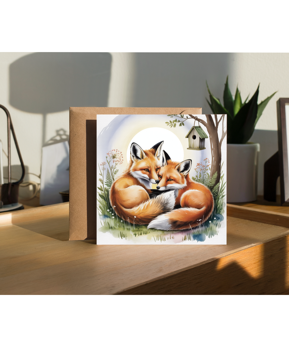 two adorable foxes sunrise
