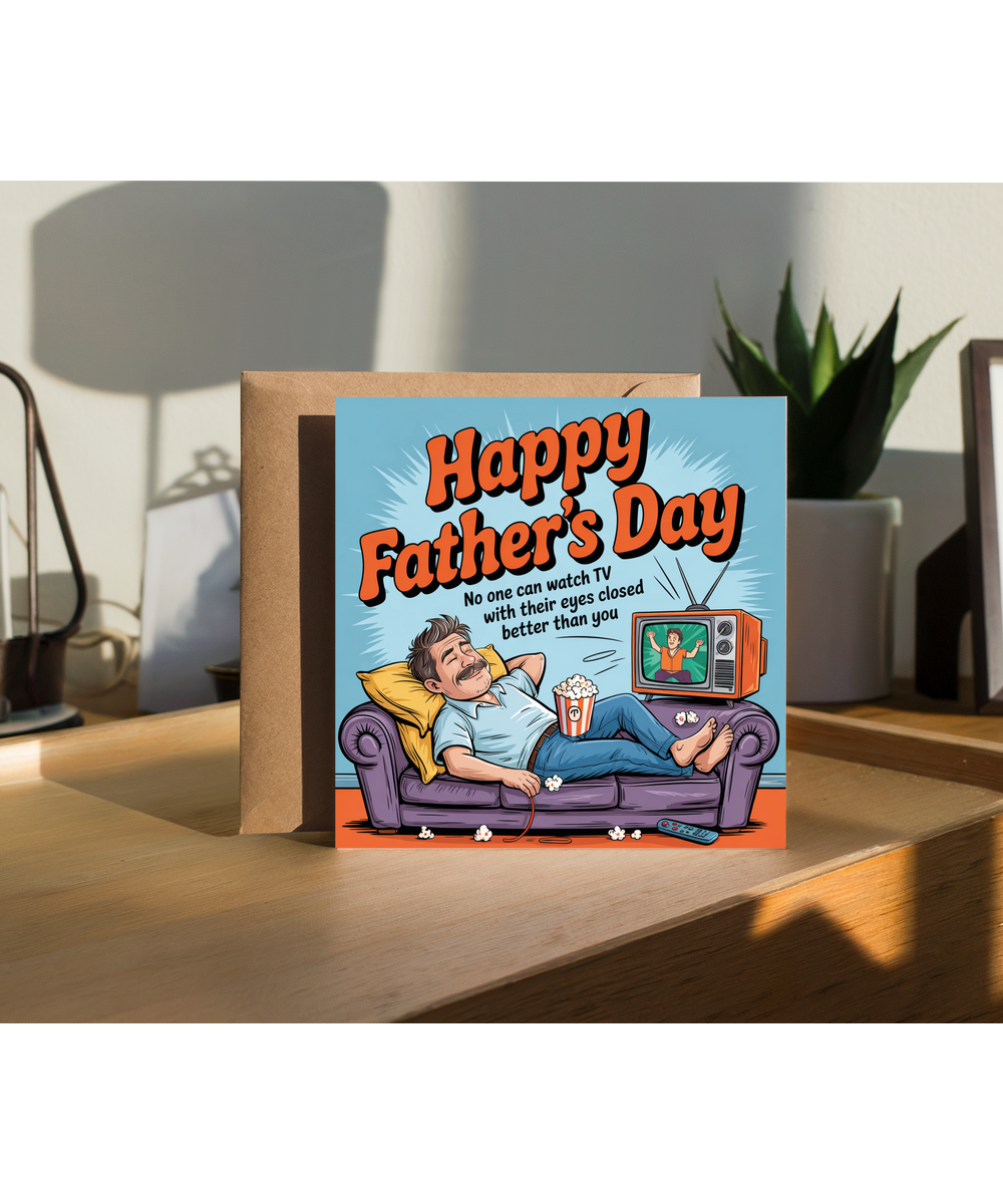 Funny Fathers Day Card Stereotypical Dad Falling Asleep Watching TV