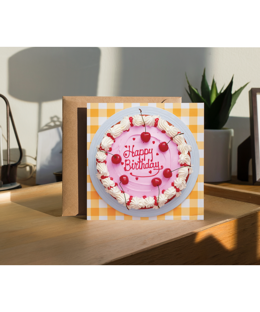 Happy Birthday card cherry cake