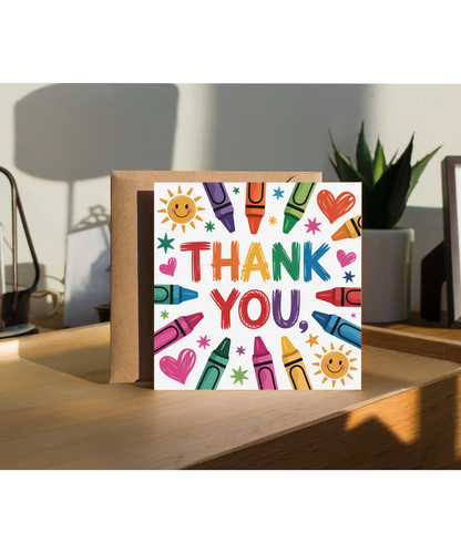 Teacher Thank You Card for Primary School Nursery Teacher Colourful Pencils