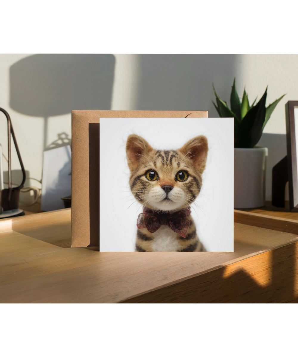 2D felt style Tabby cat with bow tie