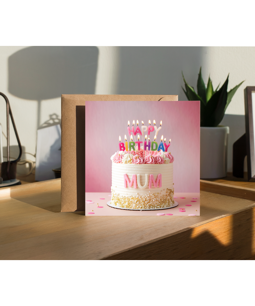 birthday card happy birthday pink Mum cake