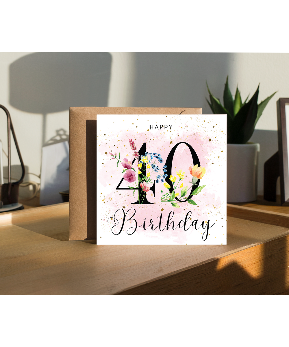 Happy birthday 40 watercolour floral