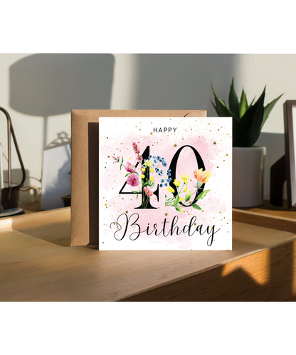 Happy birthday 40 watercolour floral