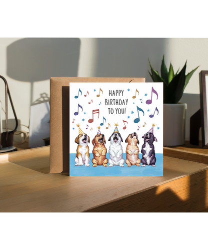 Funny Dog Birthday Card Cheerful Puppies Singing Happy Birthday to You
