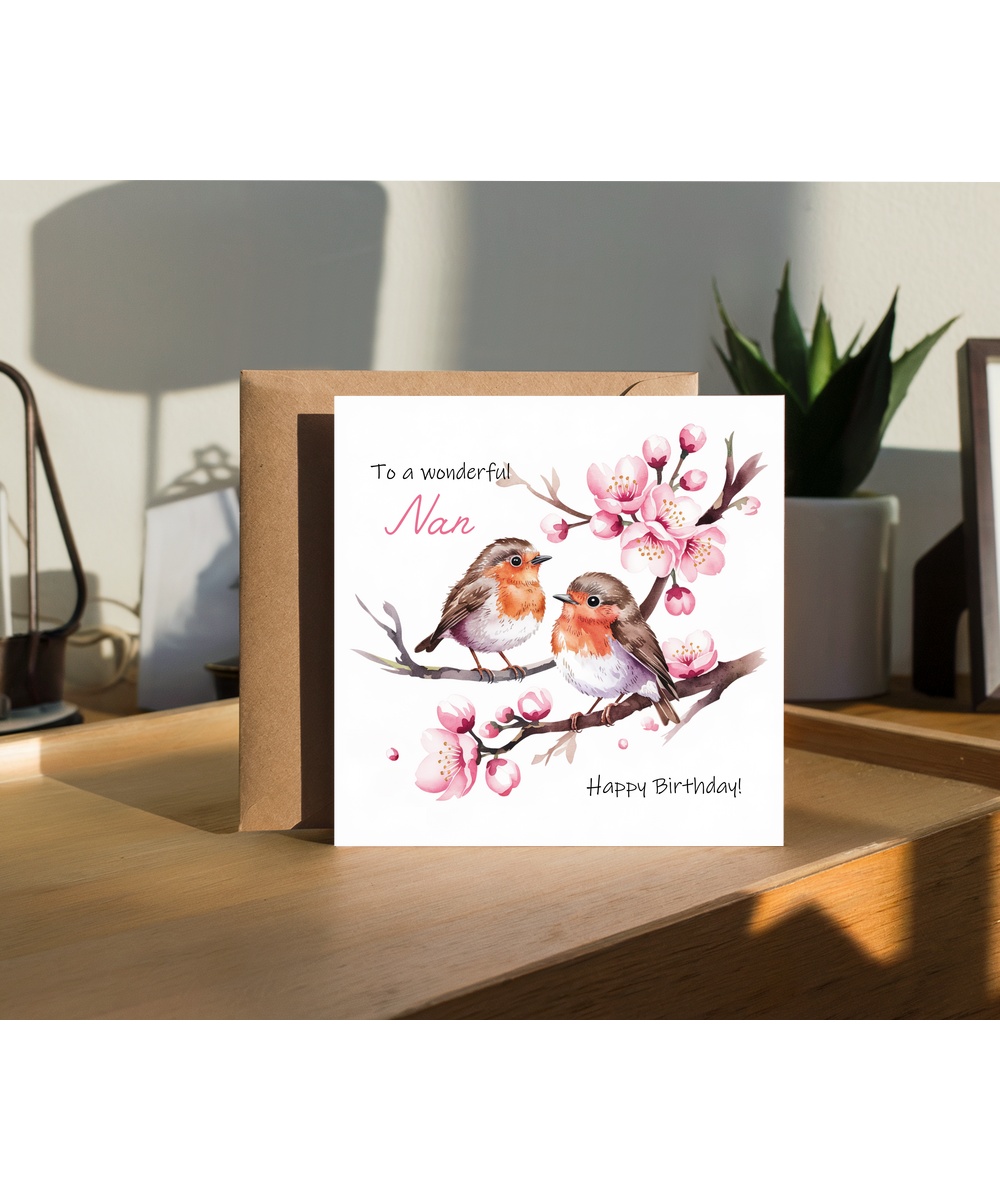 To a Wonderful Nan Cherry Blossom and Robins