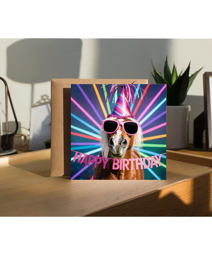 Funny Happy Birthday Card Silly Rave Party Horse for Family and Friends