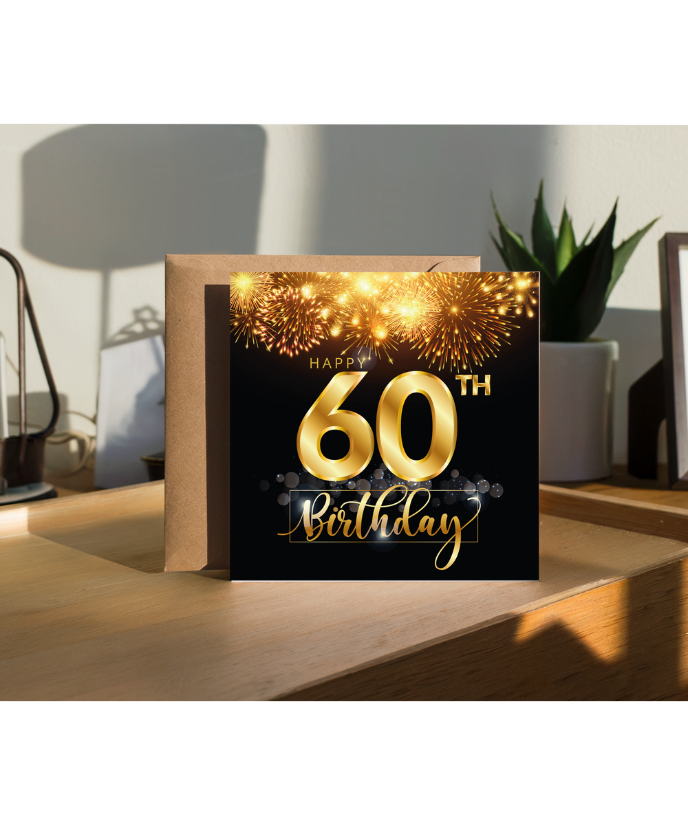 60th Birthday Card with Gold Fireworks