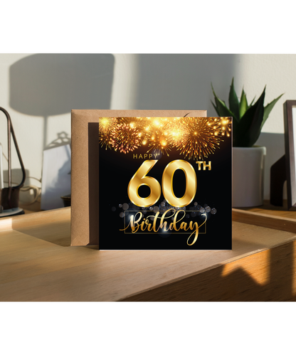 60th Birthday Card with Gold Fireworks