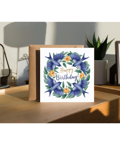 Beautiful Blue Bird Birthday Card for Daughter Son Mum Dad Nan Grandad