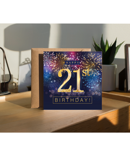 Twenty First Birthday Card for Men with Party Fireworks