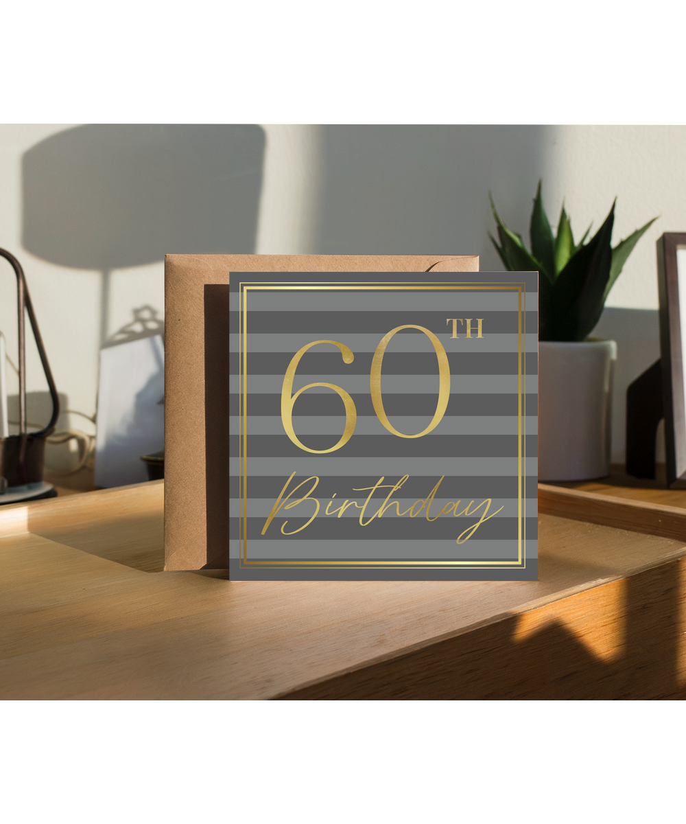 Happy Birthday Black striped Gold 60th
