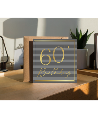 Happy Birthday Black striped Gold 60th