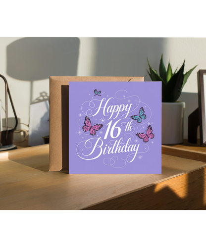 Happy 16th Birthday Card for daughter girl butterflys