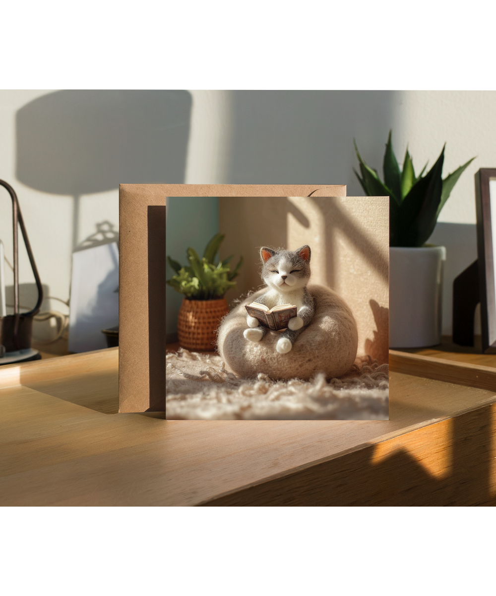 2D felt style cat reading cosy