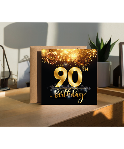 90th Birthday Card with Gold Fireworks