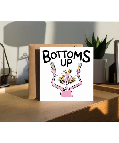 Funny Drinking Birthday Celebration Card Bottoms Up Its a Girls Night