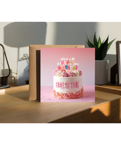 birthday card happy birthday pink bestie cake